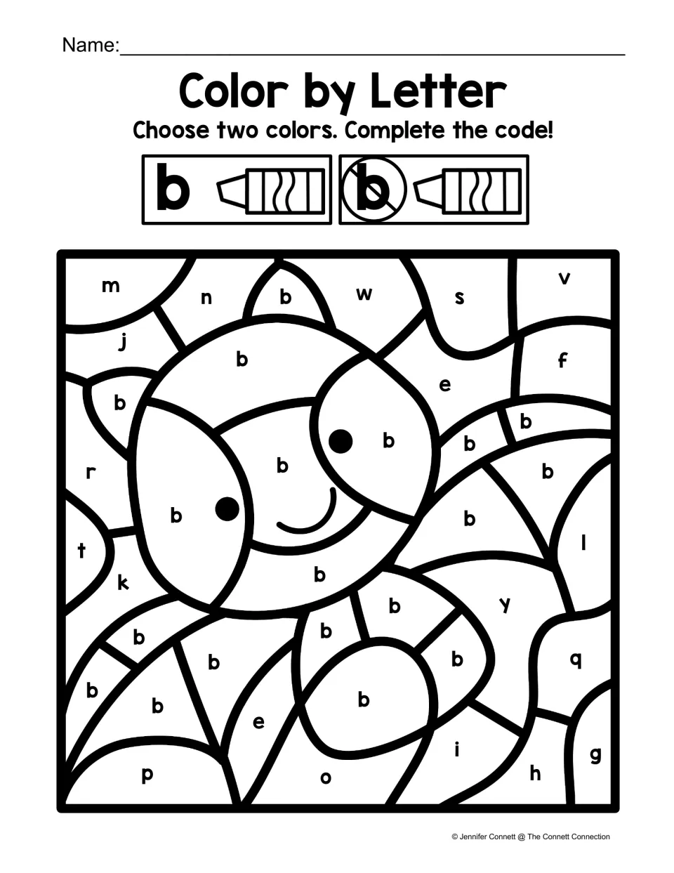 Bat color-by-code worksheet using lowercase b to mark the bat and other letters for the surrounding areas