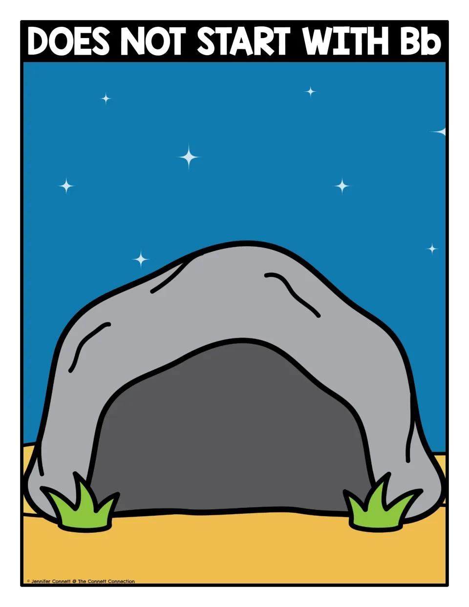 Does Not Start With Bb sorting mat: a night-sky cave where students place bat picture cards that begin with other sounds