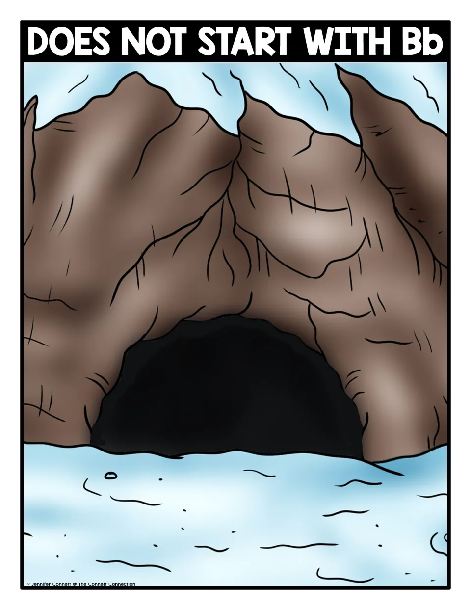 Does Not Start With Bb sorting mat: a cave scene where students place picture cards that begin with other sounds