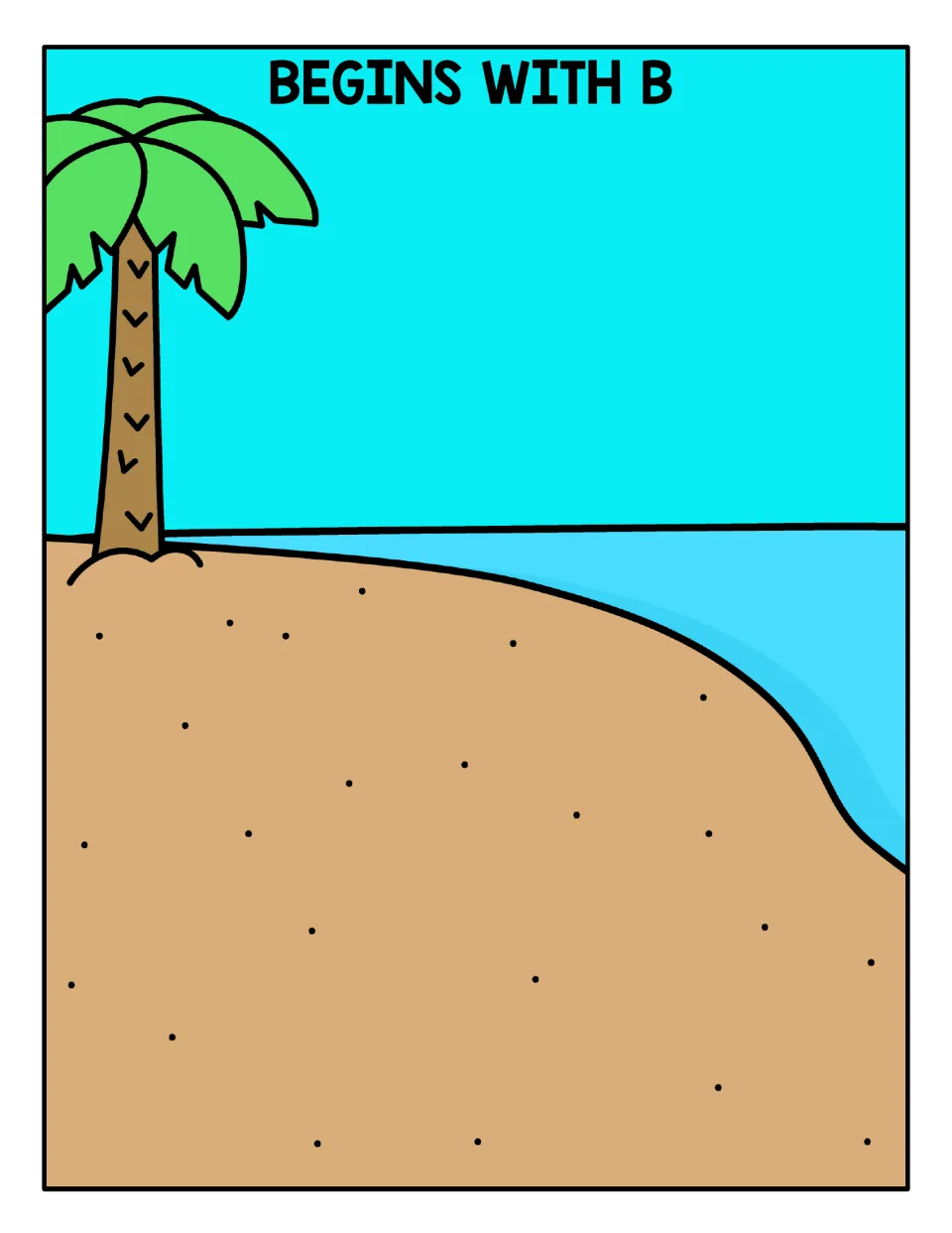 Begins with B sorting mat: a beach scene where students place picture cards whose names start with the /b/ sound