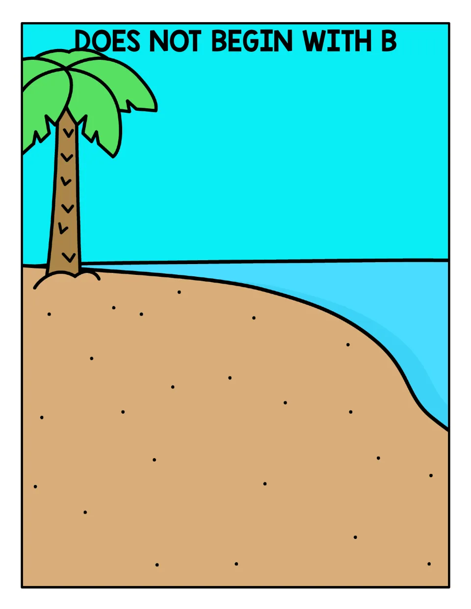 Does not begin with B sorting mat: a beach scene where students place picture cards whose names start with other sounds