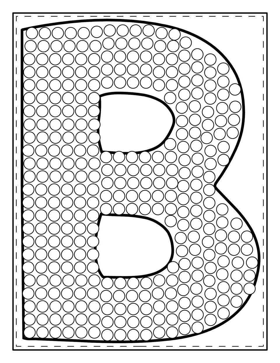 Uppercase B filled with circles: students dab a dot marker in each circle to trace the capital letter's shape