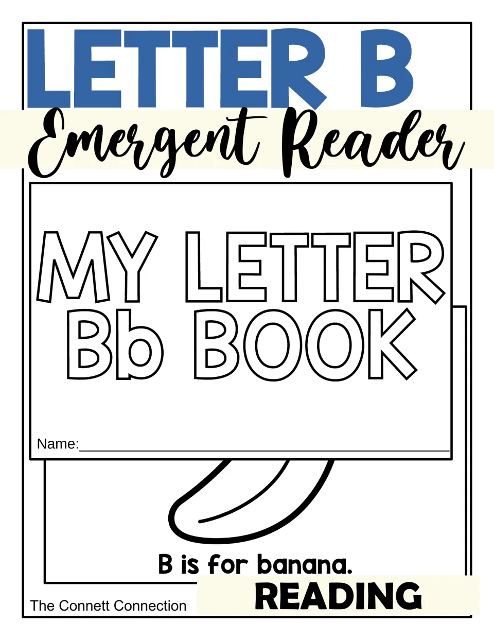 Letter B Emergent Reader cover showing the My Letter Bb Book title page with a name line and the sentence B is for banana