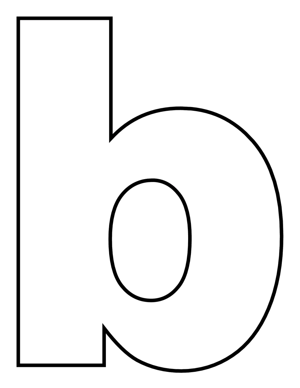 Lowercase b with a tall straight stem and round bowl, a large empty letter students can color, trace or decorate