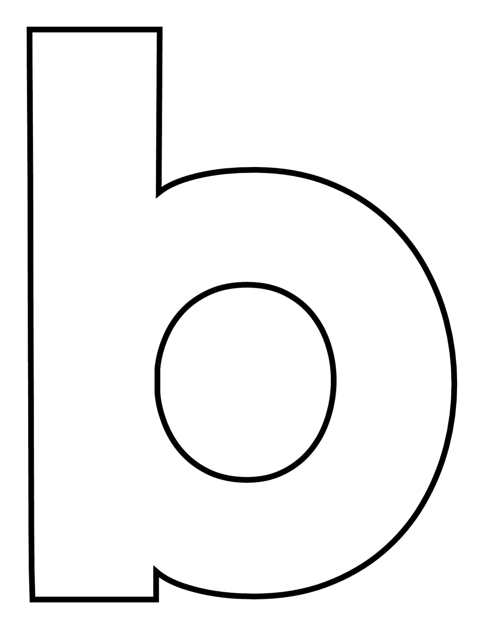 Lowercase b in a lighter font with an oval center, another large version for coloring or adding collage pieces