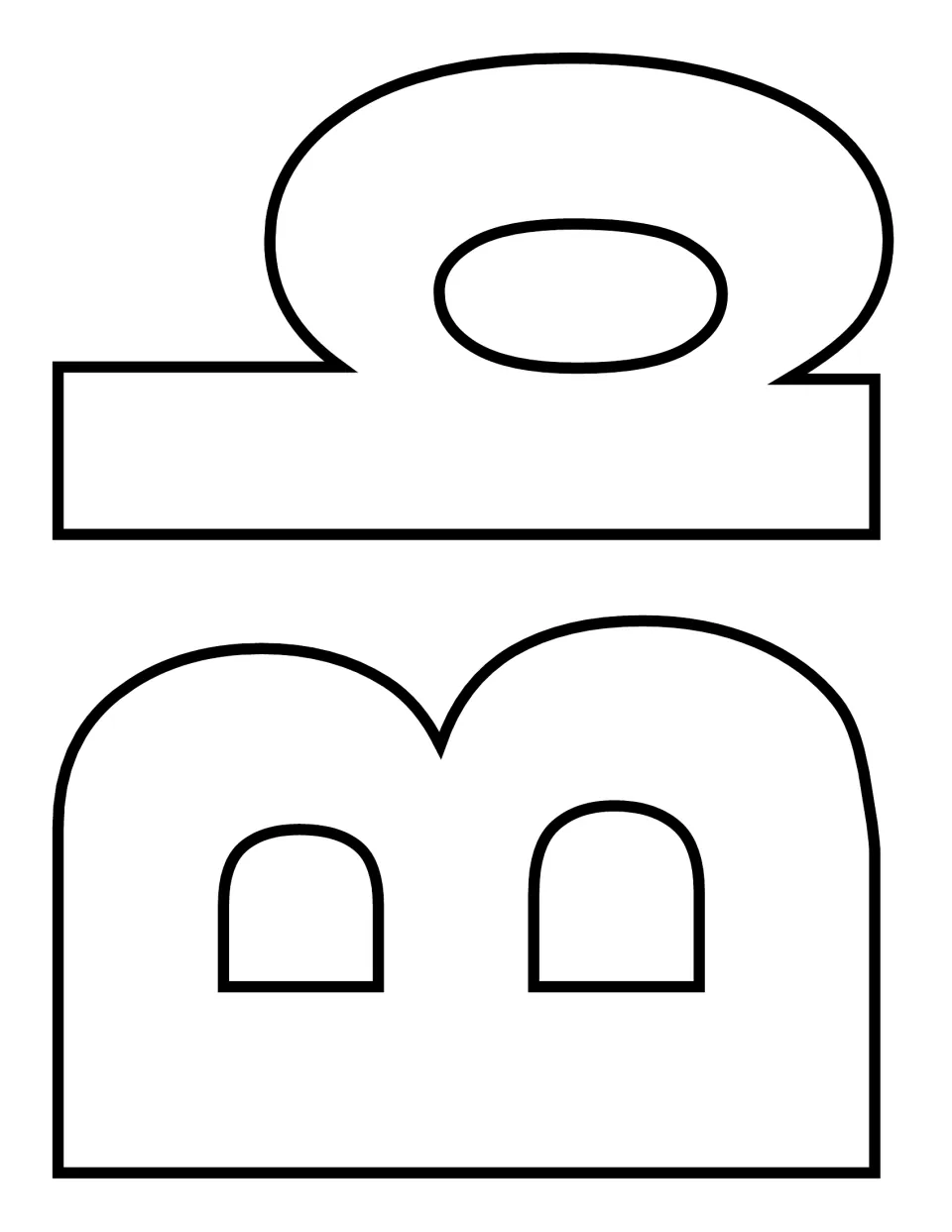 Uppercase and lowercase B paired on one sheet, printed sideways in a bold block font for a two-letter craft