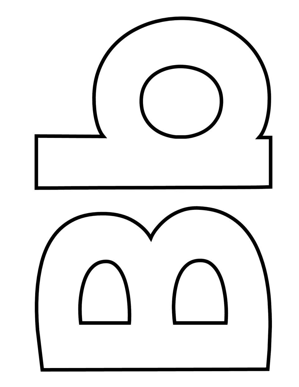 Capital and small b pair in a rounder font, turned on its side, letting children compare the two forms of the letter