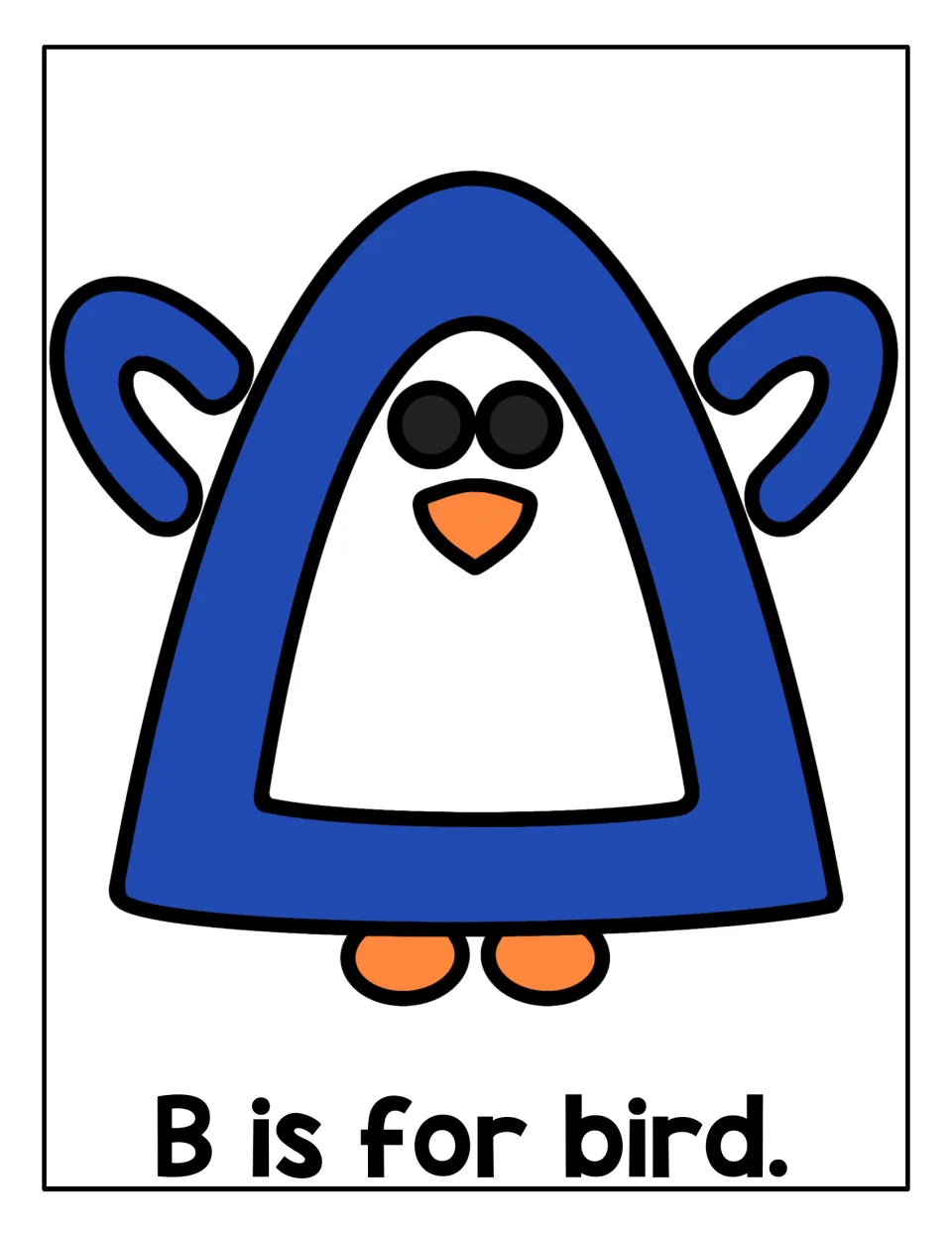 B is for bird: a blue penguin with open white areas for children to press playdough into, practising the letter B sound