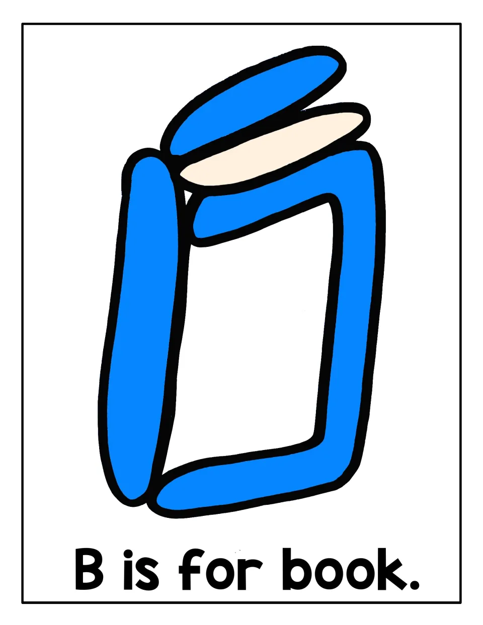 B is for book: blue book with a blank white page area where children press playdough, linking the object to the letter B