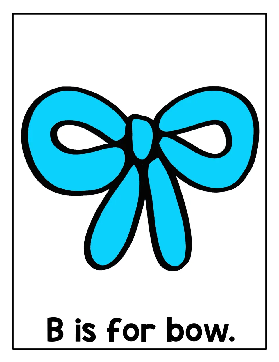 B is for bow: light blue ribbon bow with two open loops; children fill the loops with playdough for letter B practice