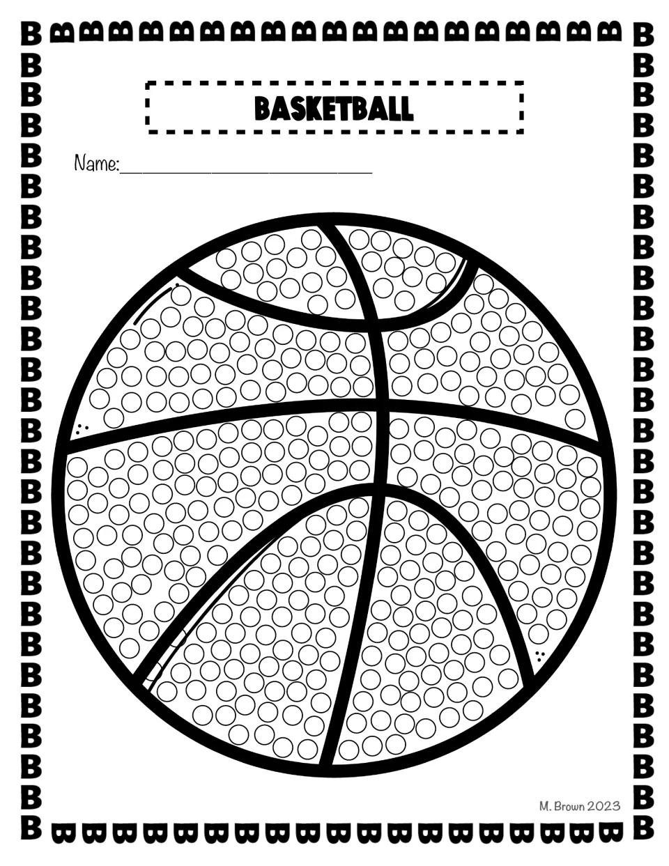 Basketball: students fill the circles across each section of a basketball, practising dotting inside the seams