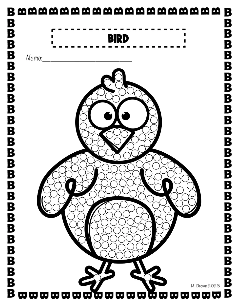 Bird: students fill the circles on a round cartoon bird's head, wings and belly using one finger or a swab