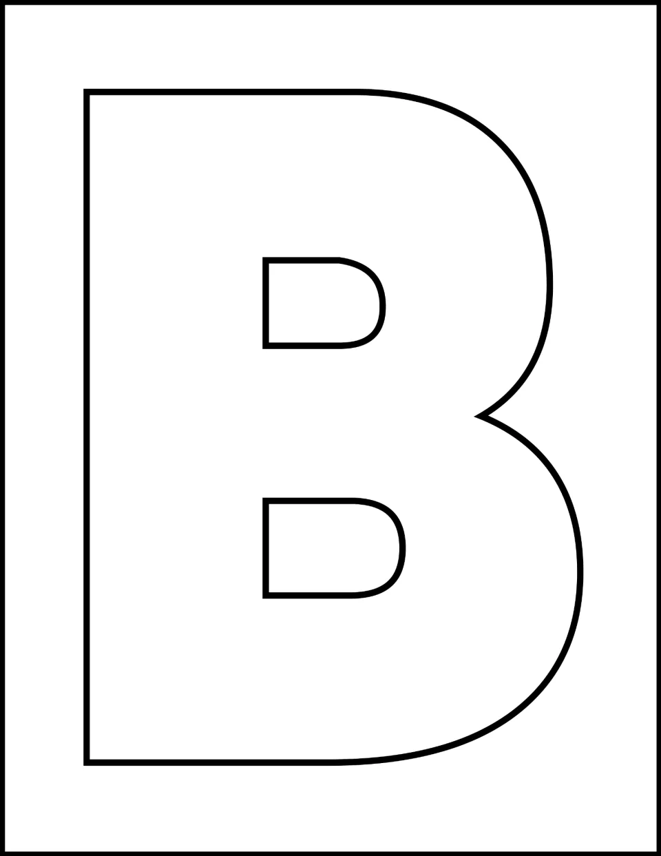 Letter B outline: a single large hollow capital B with no text or pictures, ready to color or decorate