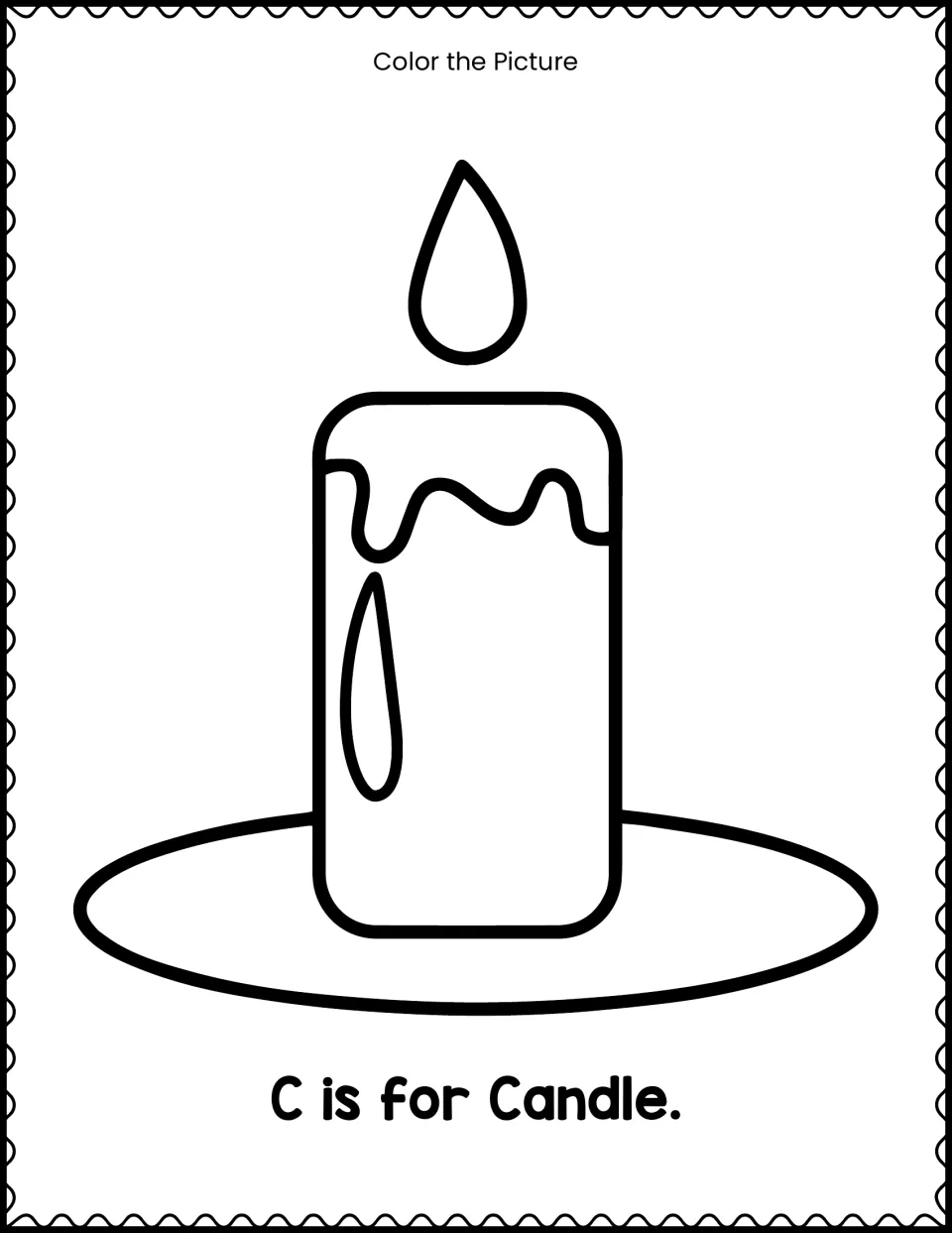 C is for Candle: students color a large outline of a dripping candle on a dish while linking the picture to the /k/ sound
