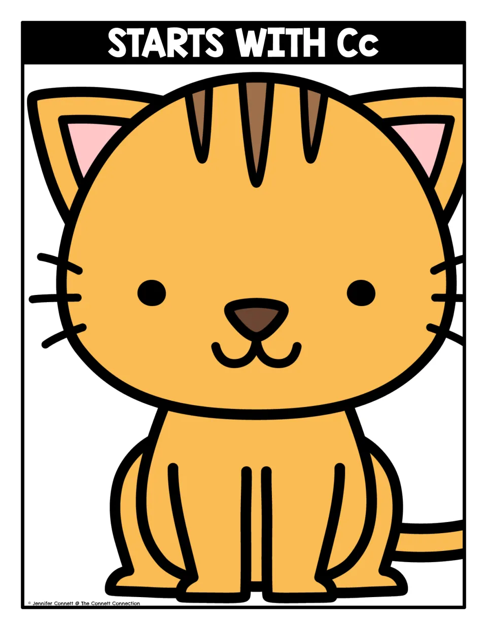 Starts with Cc sorting mat: a large orange cat where students place picture cards whose names begin with the C sound