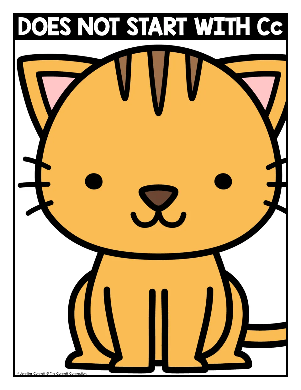 Does not start with Cc sorting mat: an orange cat where students place picture cards whose names begin with other sounds