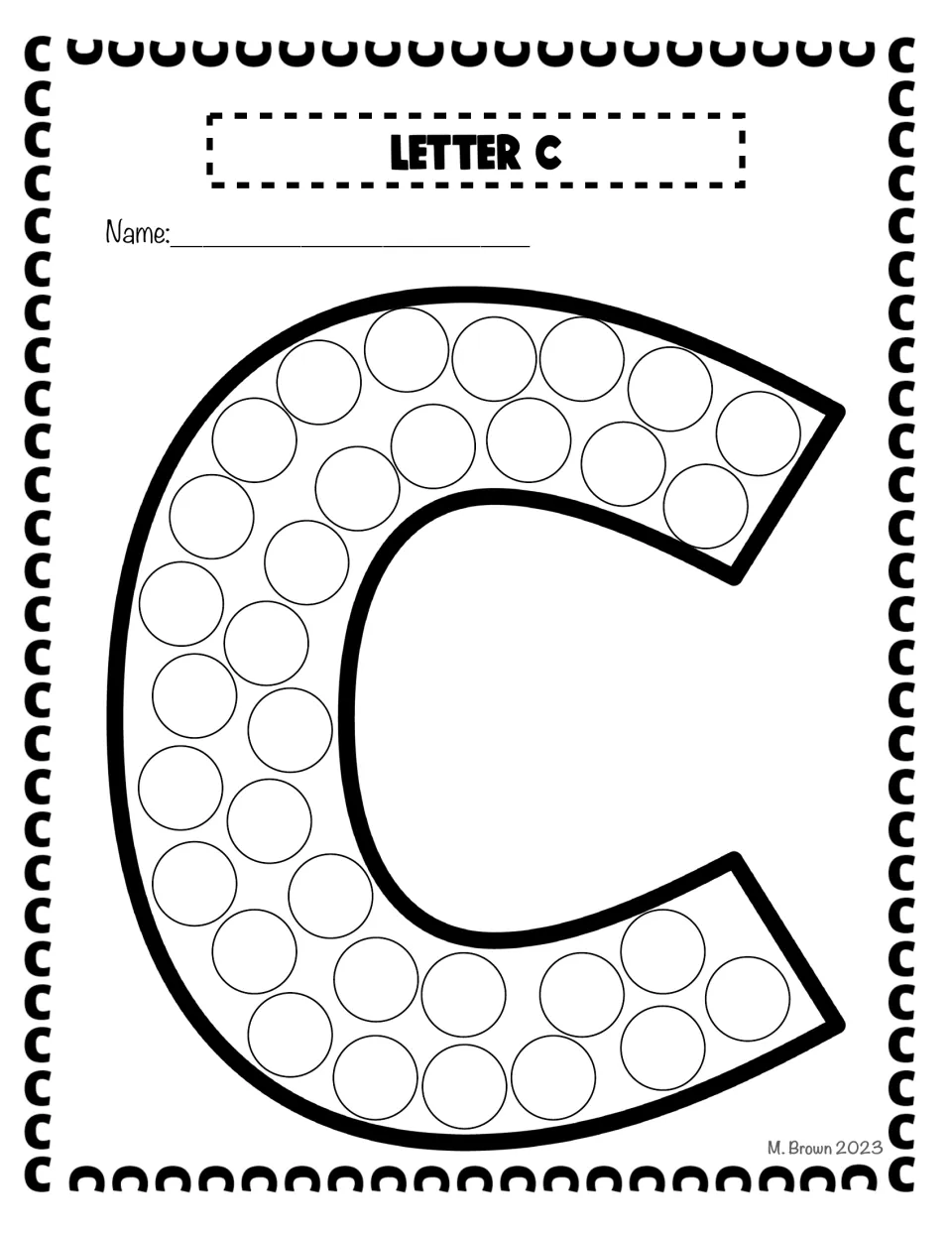 Bubble letter C to fill: students dab a dot marker or sticker in each circle inside the C, for letter recognition