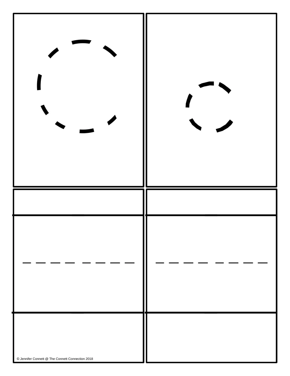 Letter C tracing cards: a large dotted uppercase C and a small dotted lowercase c, plus two blank cards to write on
