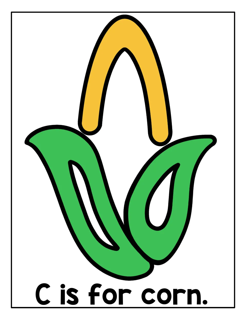 C is for corn: students fill a yellow corn cob and green husks with playdough to practice the letter C sound