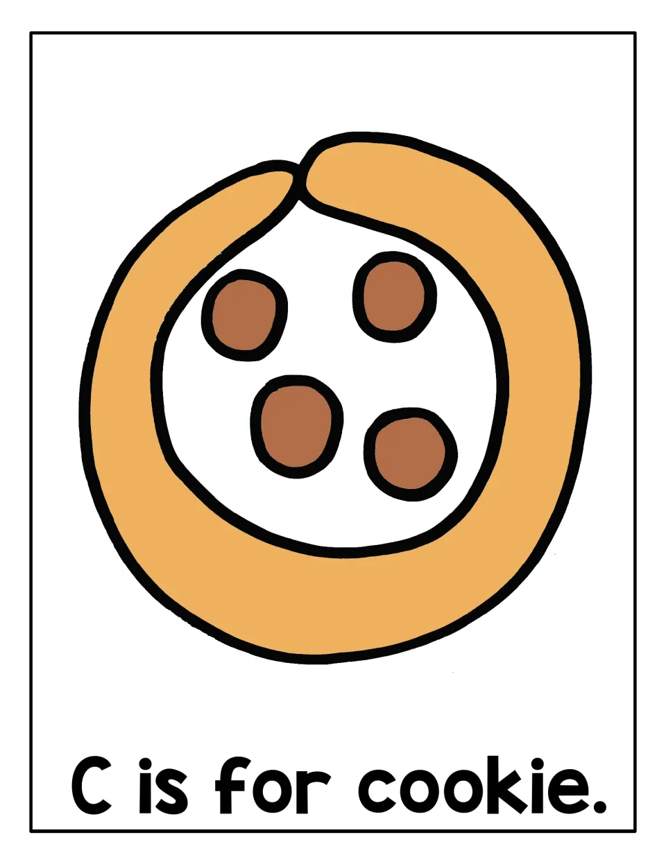 C is for cookie: students add playdough to a C-shaped cookie outline and roll four brown chocolate chips