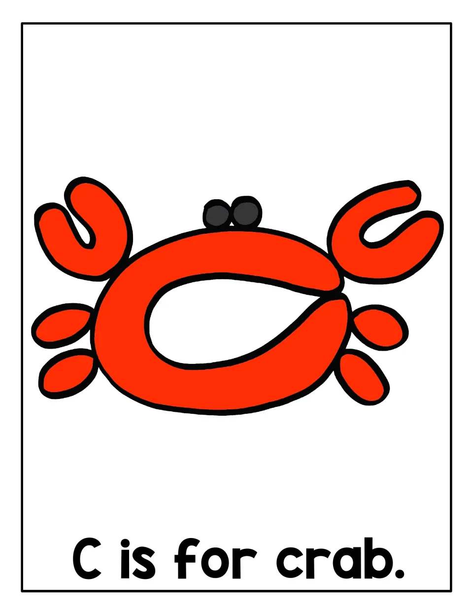 C is for crab: students build a red C-shaped crab body, claws and legs from playdough for letter C sound work