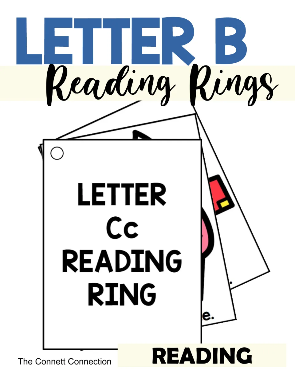 Cover titled Letter B Reading Rings, yet it shows fanned hole-punched cards topped by a Letter Cc Reading Ring title card