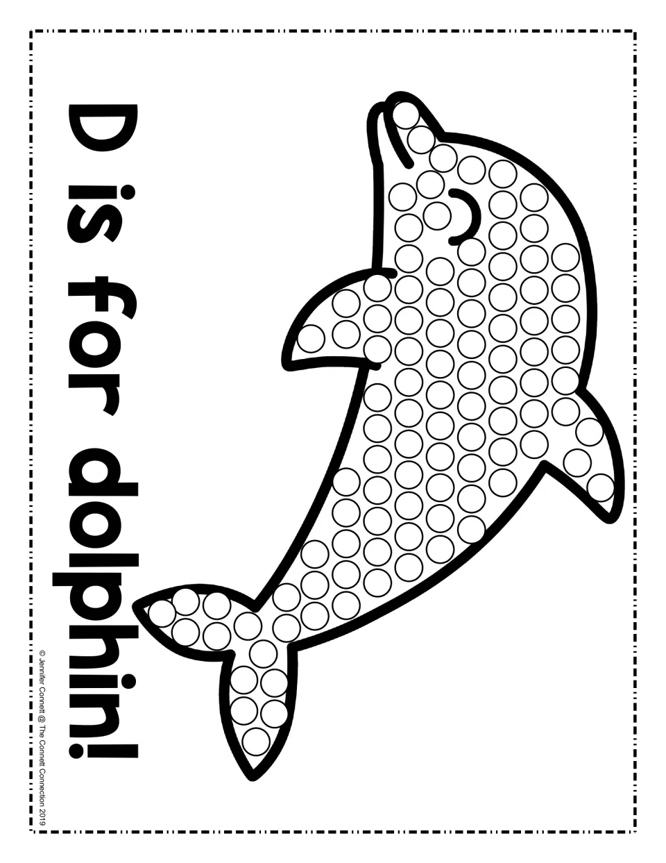 D is for dolphin: students fill each circle on a leaping dolphin with dot paint to connect D with its beginning sound