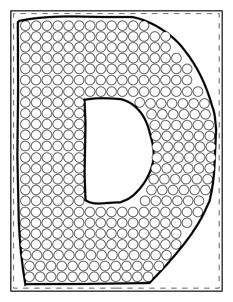 Uppercase D filled with circles: students dab one paint dot per circle to trace the capital letter shape