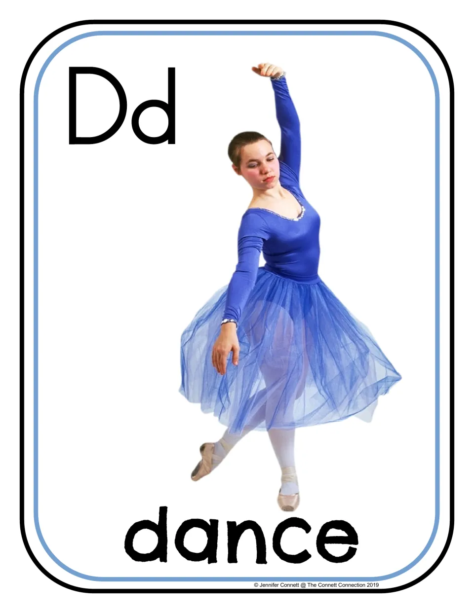 Letter D photograph poster 4 of 24, showing uppercase D, lowercase d, and a ballet dancer labeled 'dance'