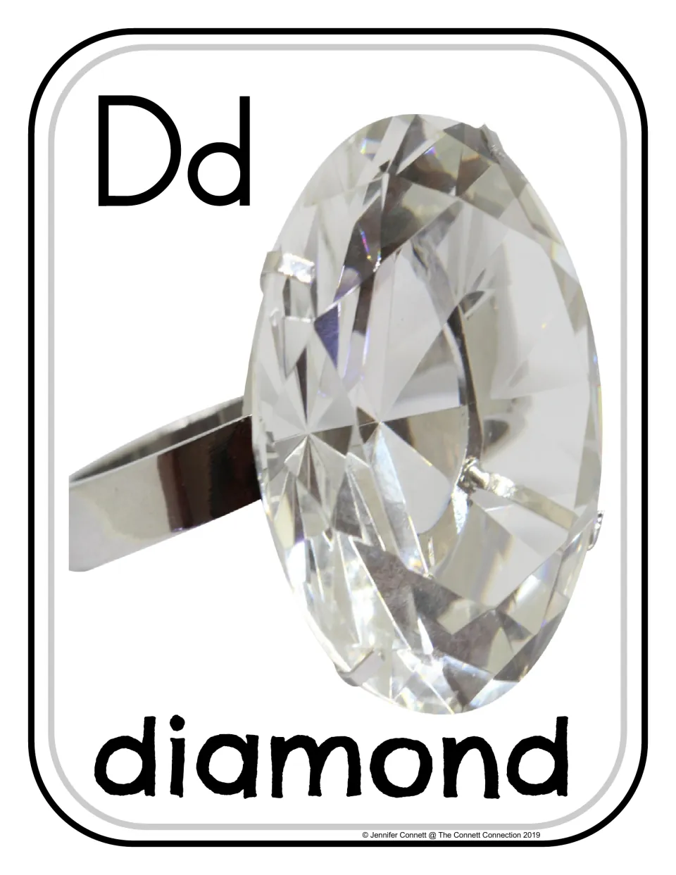 Letter D photograph poster 7 of 24, showing uppercase D, lowercase d, and a ring stone labeled 'diamond'