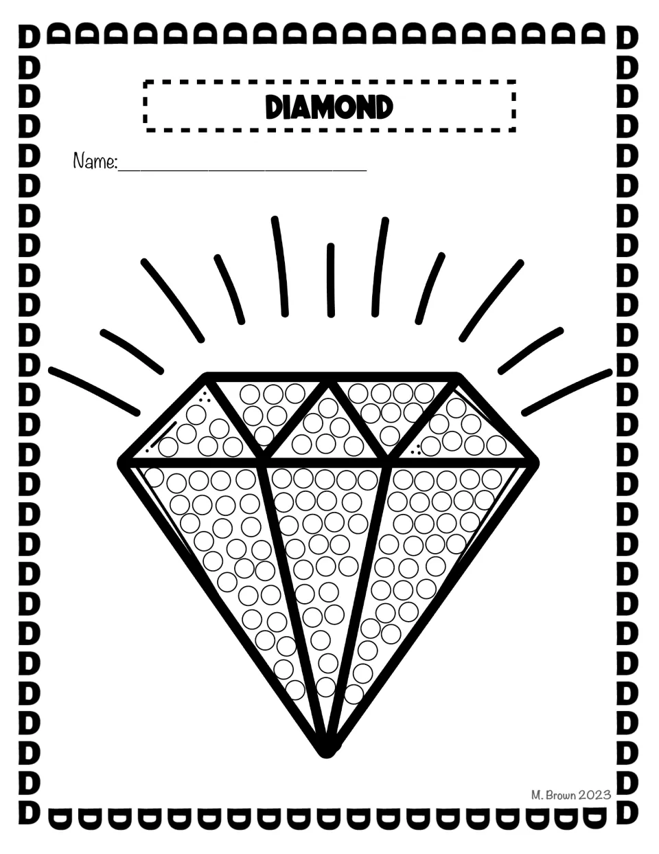 Diamond dot page: students fill the dots in each facet of a sparkling gem with a Q-tip or a fingertip