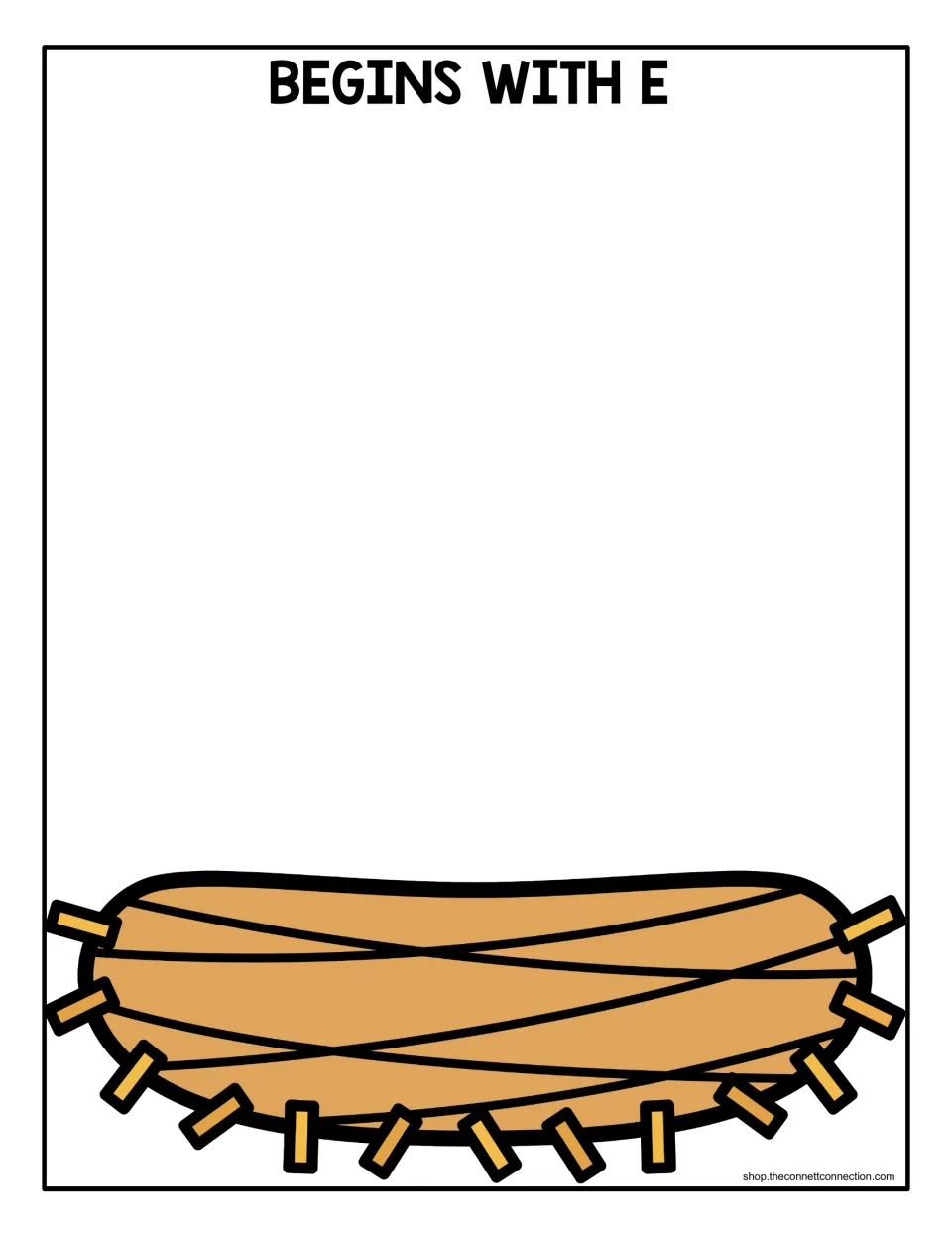Begins with E sorting mat: students place egg picture cards whose names start with the E sound in the nest