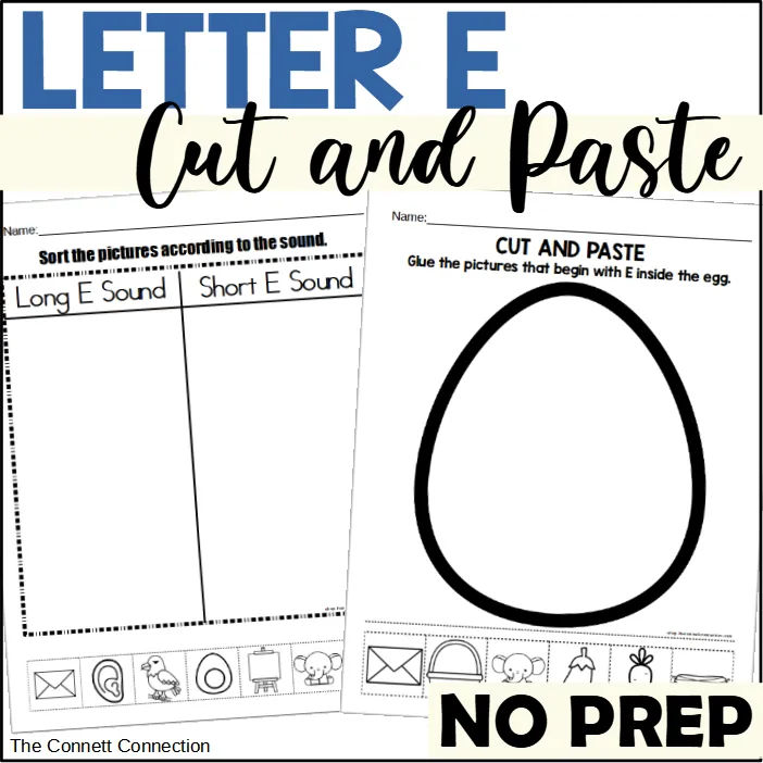 Letter E Cut and Paste Worksheets – cover