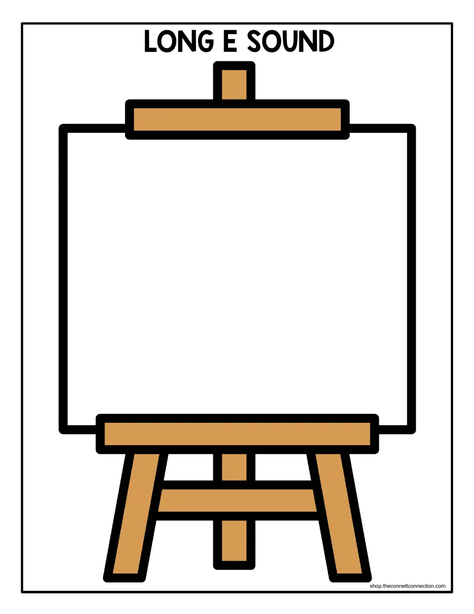 Long E sound sorting mat: an empty easel for placing pictures whose names begin with the long E sound.