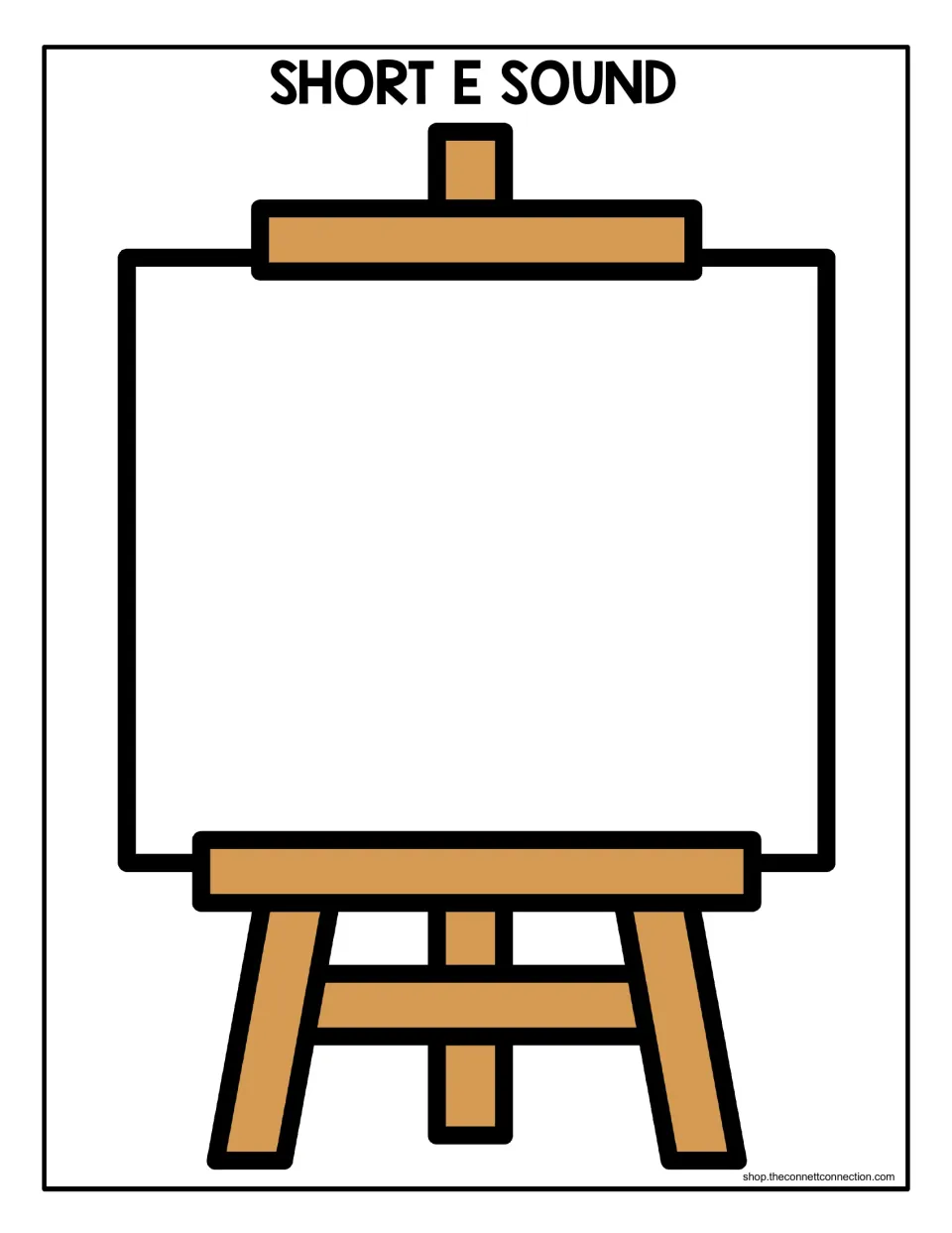 Short E sound sorting mat: an empty easel for placing pictures whose names begin with the short E sound.