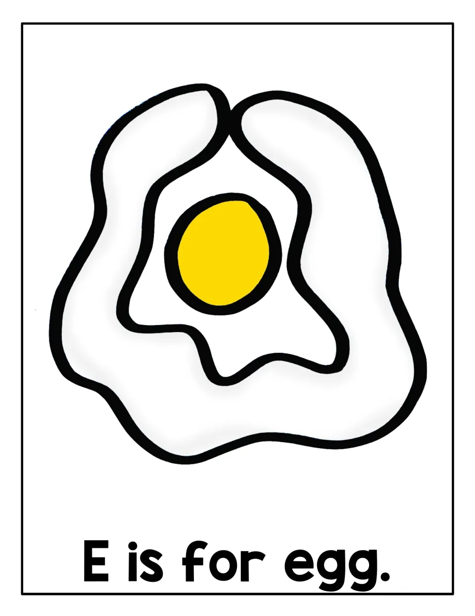 E is for egg: students fill a fried egg's wavy white outline and round yellow yolk with playdough to build the shape