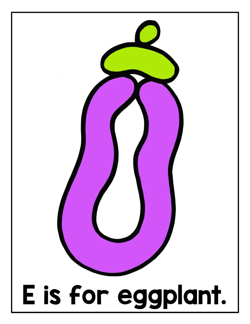 E is for eggplant: students roll playdough to fill a purple eggplant body and its green leafy top and stem