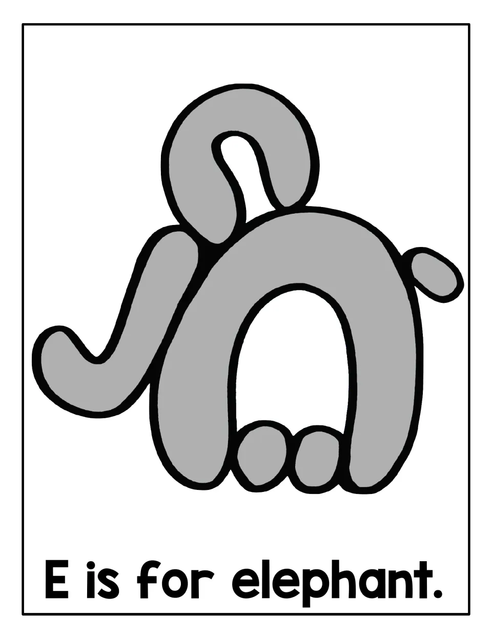 E is for elephant: students shape gray playdough to fill an elephant's curled trunk, ear, body, tail and two feet