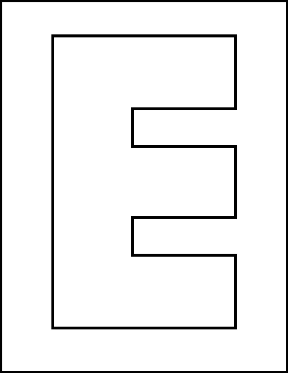 Uppercase letter E outline: one large block capital E for students to color or decorate