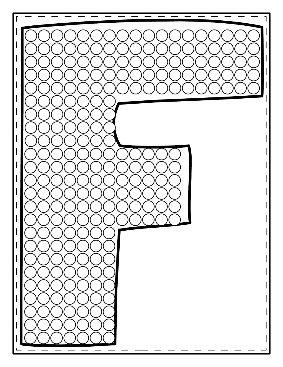 Uppercase F dot painting: students dab one dot in each circle to fill the whole large capital letter F shape