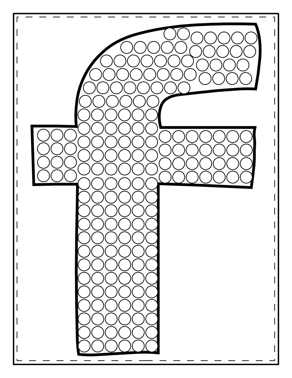 Lowercase f dot painting: students dab every circle inside the big curved lowercase f, including its crossbar