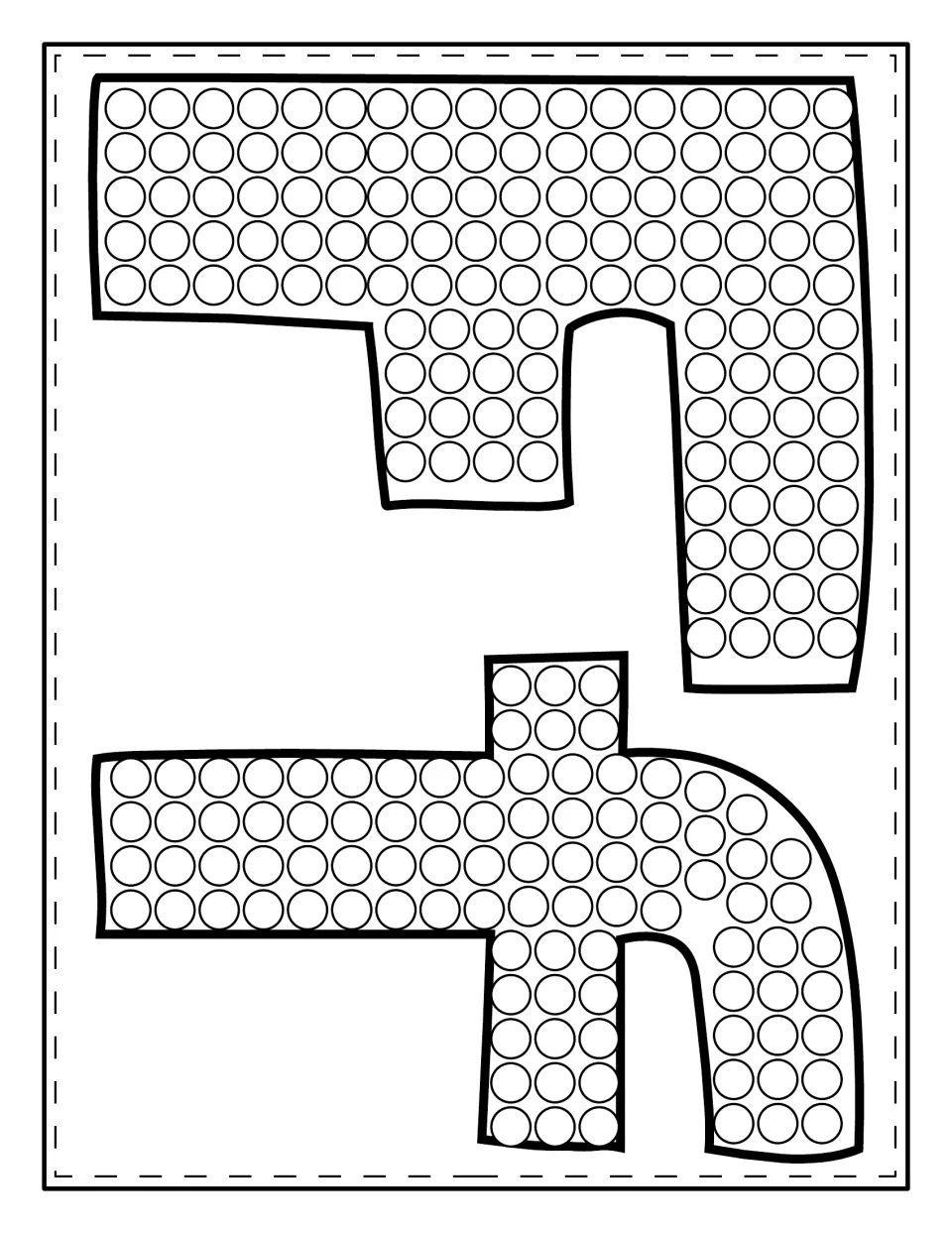 Cut-out pieces: two large letter-shaped parts packed with circles for students to fill in using dot markers