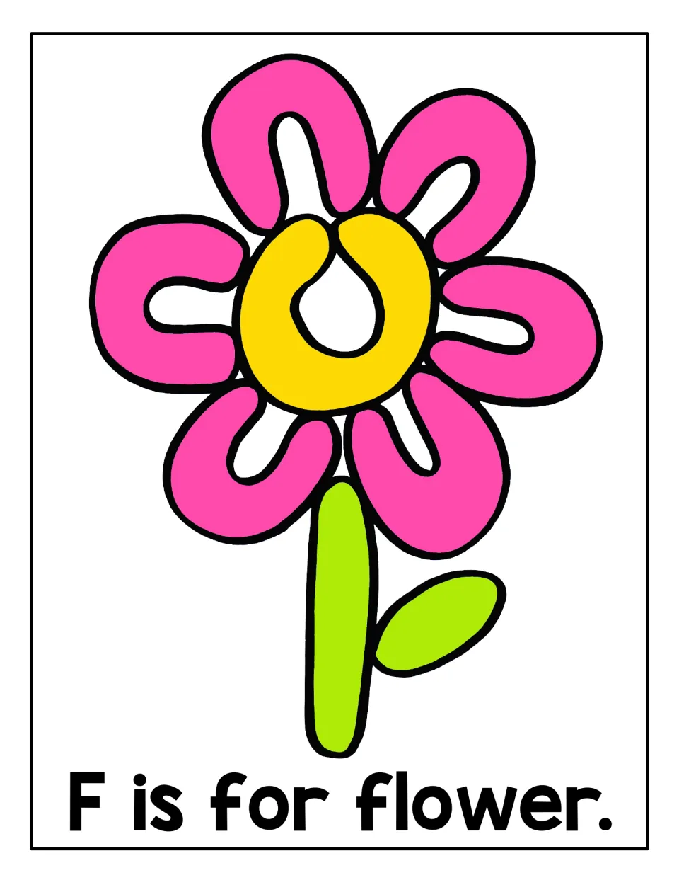 Letter F mat, F is for flower: students press playdough into a pink flower with yellow center to link F to its sound