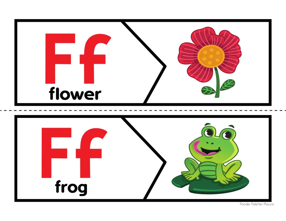 Letter F sound puzzles: students join each Ff word piece, flower and frog, to the picture half that matches