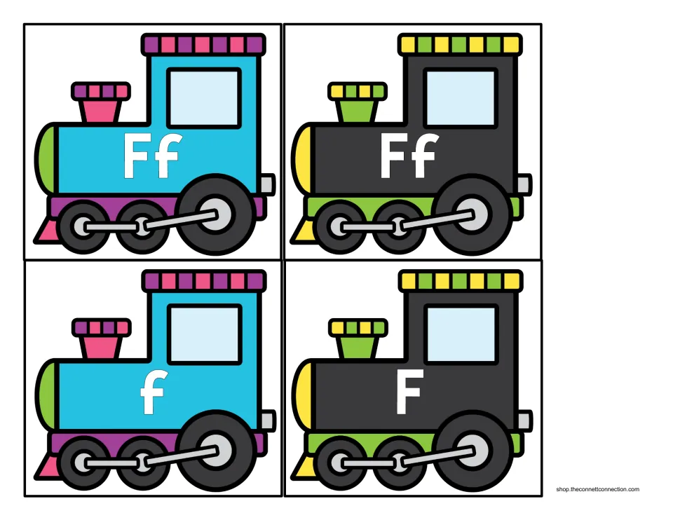 Letter recognition engines: two cards marked Ff, one lowercase f and one capital F for sorting cars by letter case