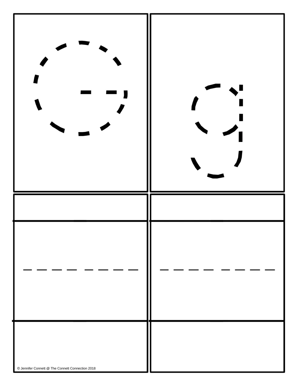Letter G cards: dashed capital G and lowercase g to trace, plus two blank lined cards to write each letter freehand