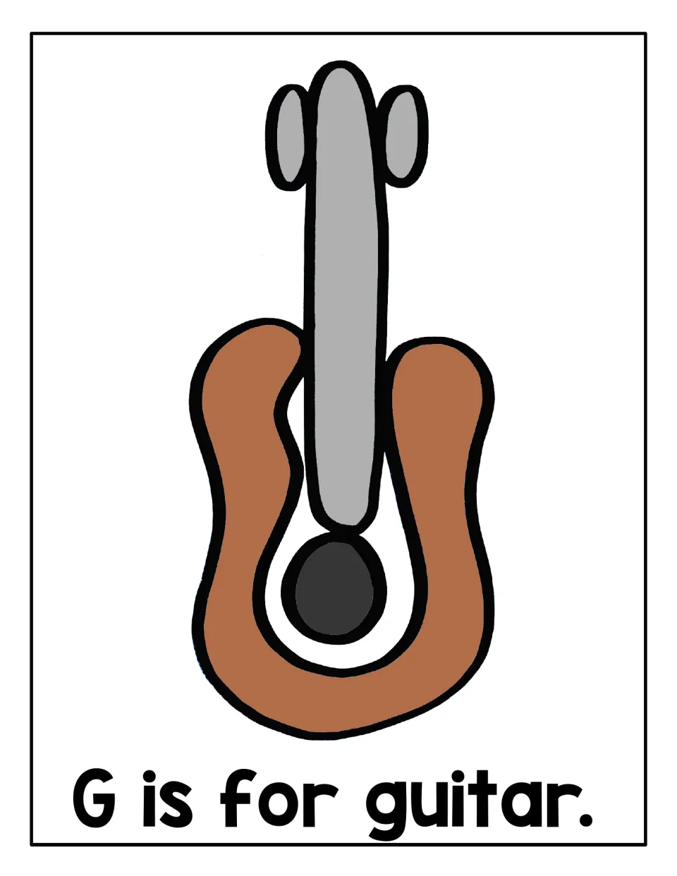 G is for guitar: a brown and gray guitar built from thick rolled shapes for students to trace over with playdough snakes