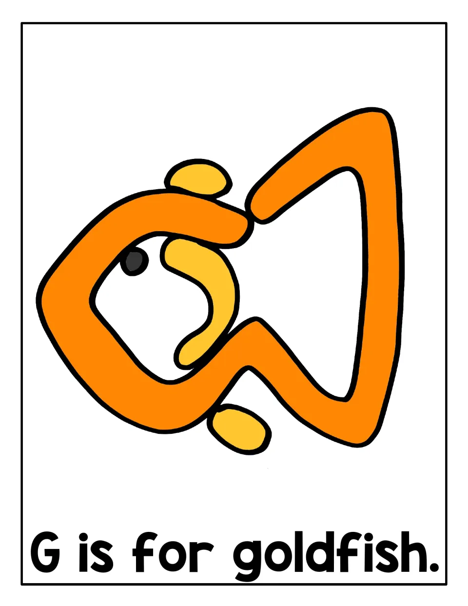 G is for goldfish: an orange goldfish with yellow fins in dough-snake shapes for children to roll and press on top