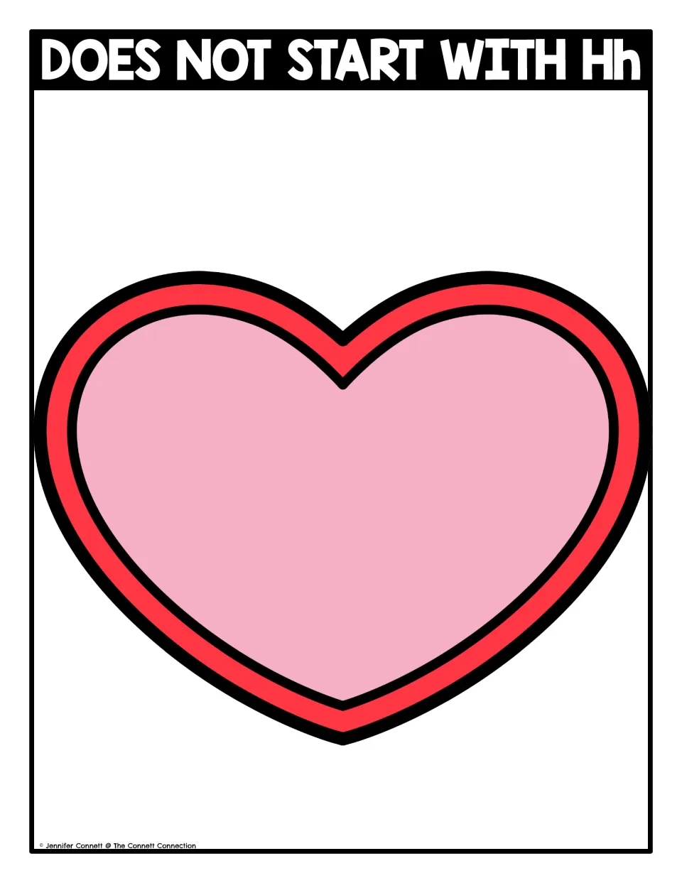 Sort mat headed "Does not start with Hh": a pink heart where students place pictures with other first sounds