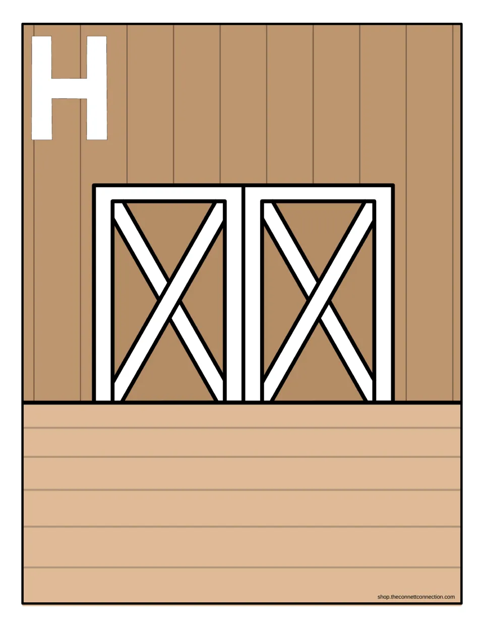 Capital H sorting mat: a barn with double doors and a large H where students place every hay bale card showing capital H